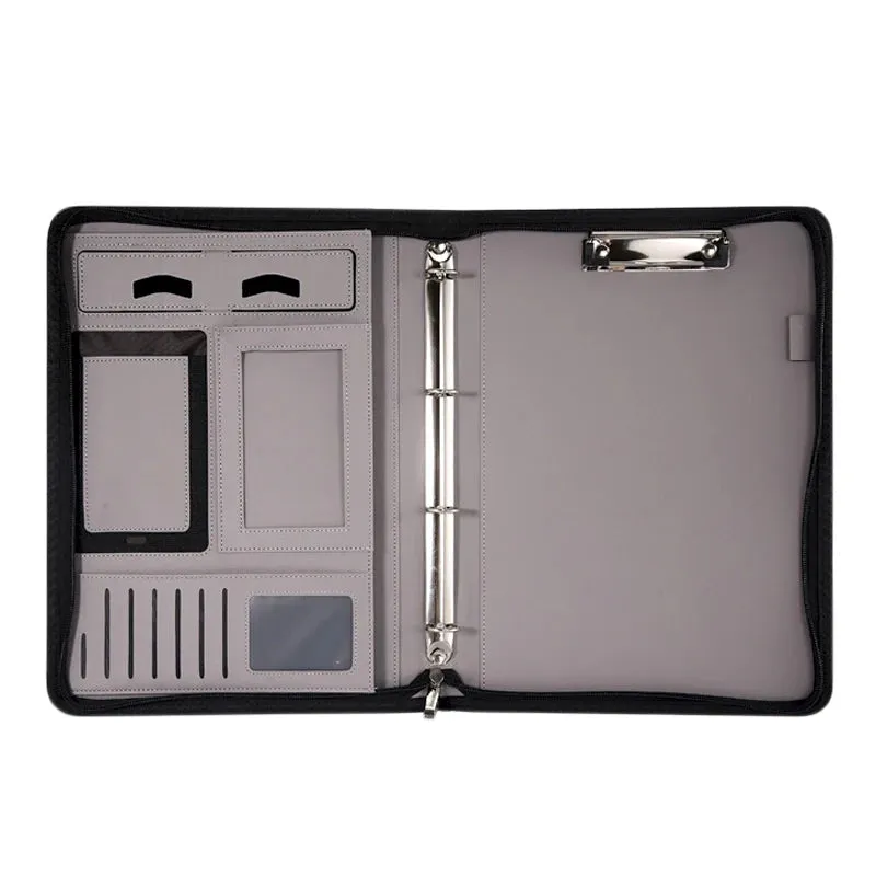 MQQ A4 Folder Power Charging Ring Binders Folder For A4 File Padfolio Leather Calculator