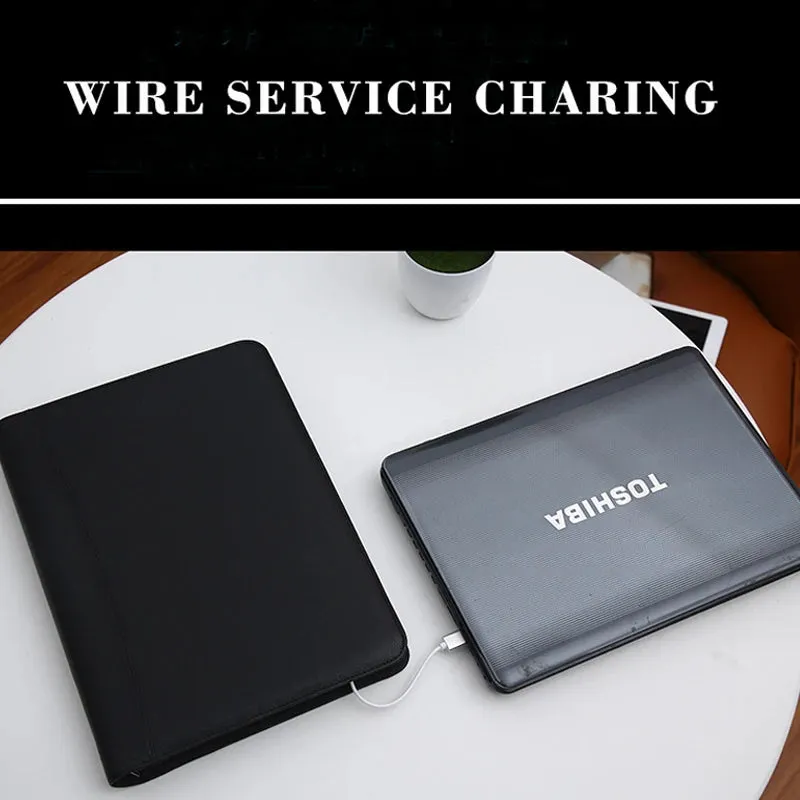 MQQ A4 Folder Power Charging Ring Binders Folder For A4 File Padfolio Leather Calculator