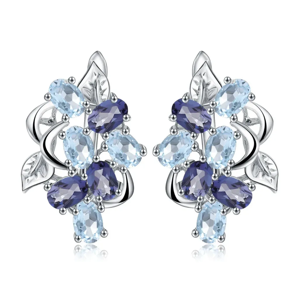 Multicolor Sky Blue Topaz Mystic Quartz Stud Earrings 925 Sterling Silver Flower Design