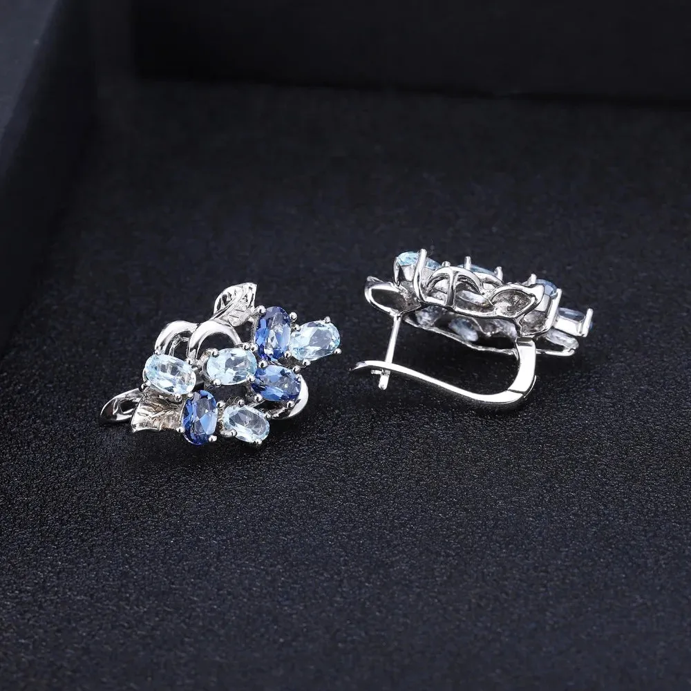 Multicolor Sky Blue Topaz Mystic Quartz Stud Earrings 925 Sterling Silver Flower Design
