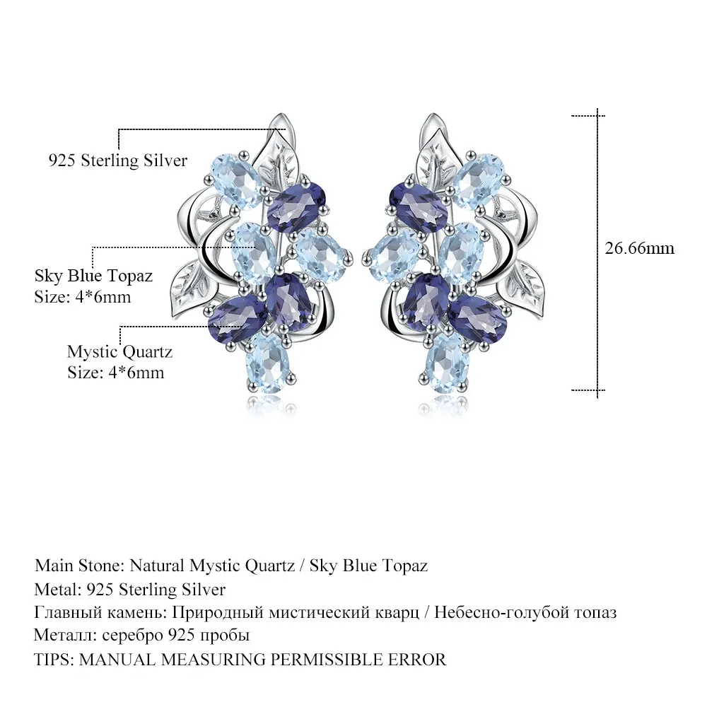Multicolor Sky Blue Topaz Mystic Quartz Stud Earrings 925 Sterling Silver Flower Design