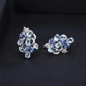 Multicolor Sky Blue Topaz Mystic Quartz Stud Earrings 925 Sterling Silver Flower Design
