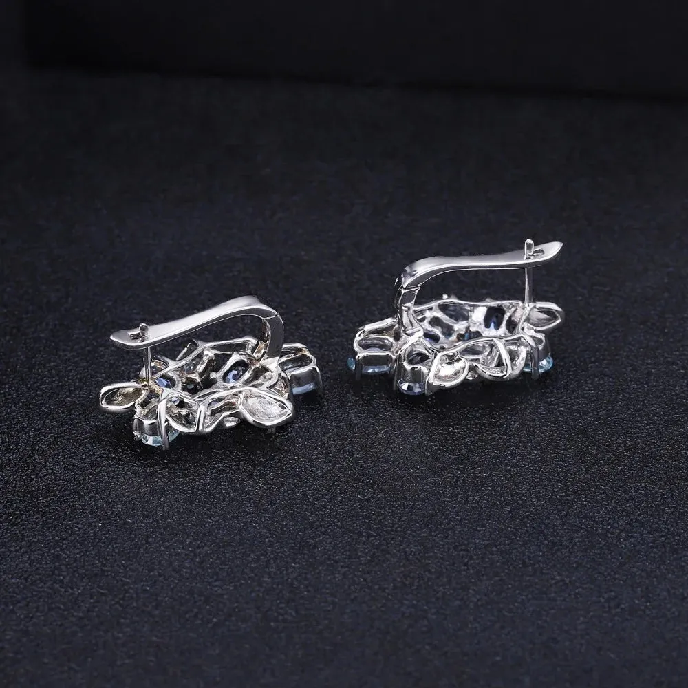 Multicolor Sky Blue Topaz Mystic Quartz Stud Earrings 925 Sterling Silver Flower Design