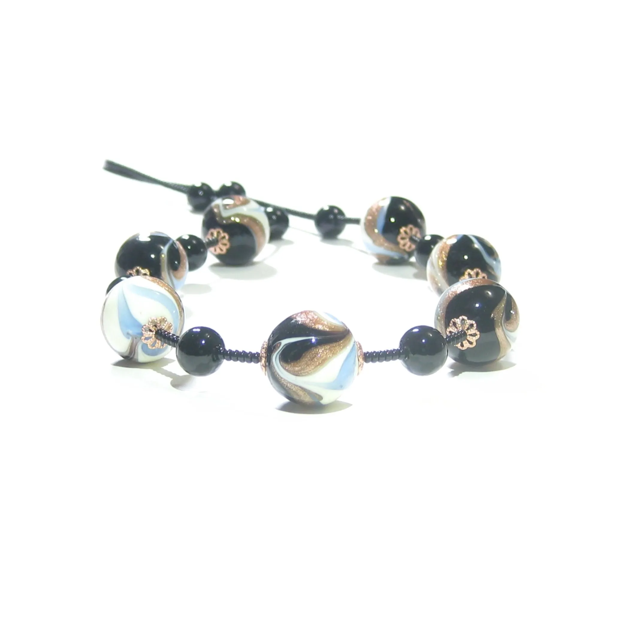 Murano Glass Blue Black Copper Swirl Silver Necklace