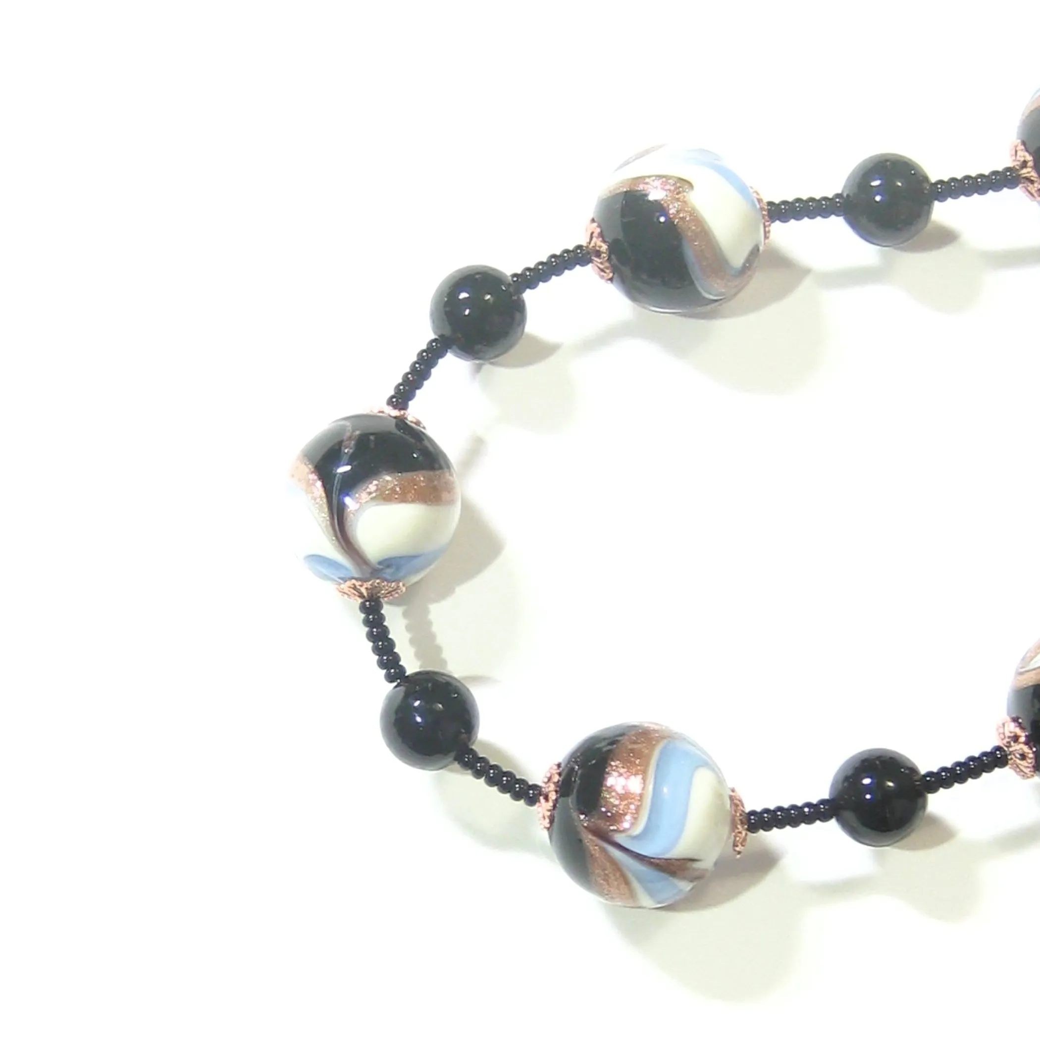 Murano Glass Blue Black Copper Swirl Silver Necklace