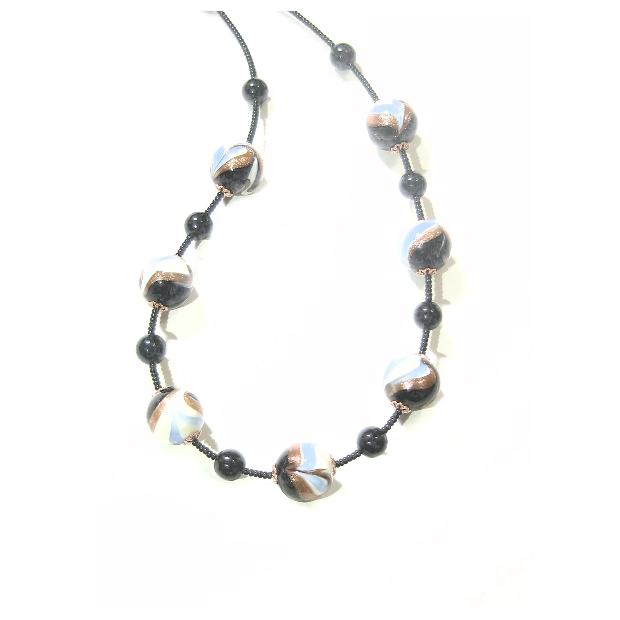 Murano Glass Blue Black Copper Swirl Silver Necklace