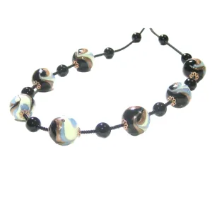 Murano Glass Blue Black Copper Swirl Silver Necklace