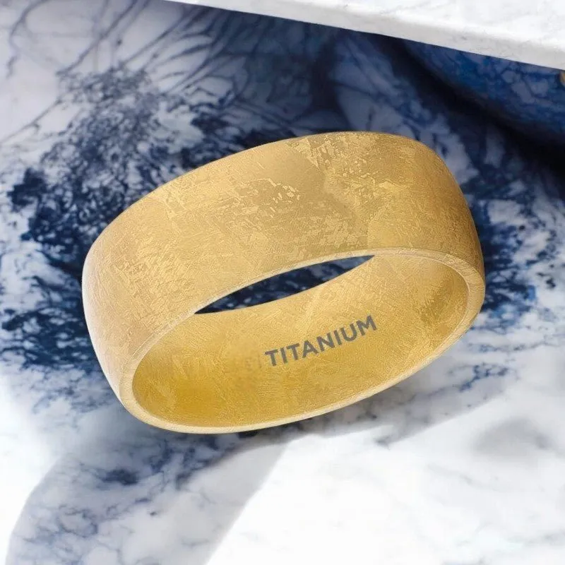 MYSTIC | Gold Titanium Ring, Meteorite Pattern, Domed