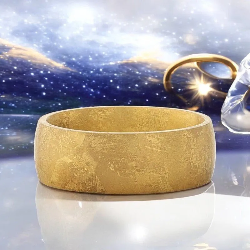 MYSTIC | Gold Titanium Ring, Meteorite Pattern, Domed