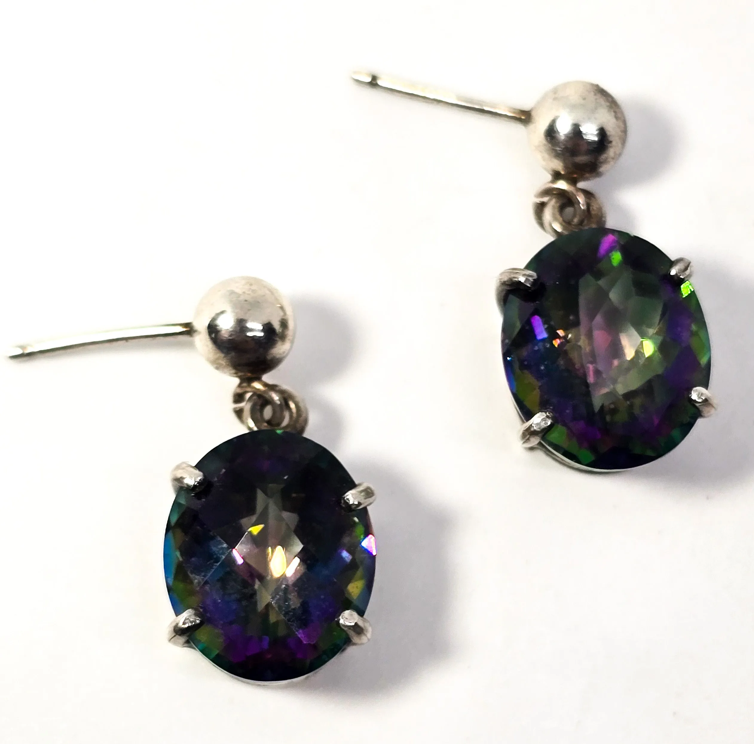 Mystic Topaz 10ct rainbow gemstone open work sterling silver post earrings