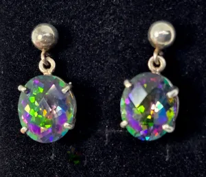 Mystic Topaz 10ct rainbow gemstone open work sterling silver post earrings