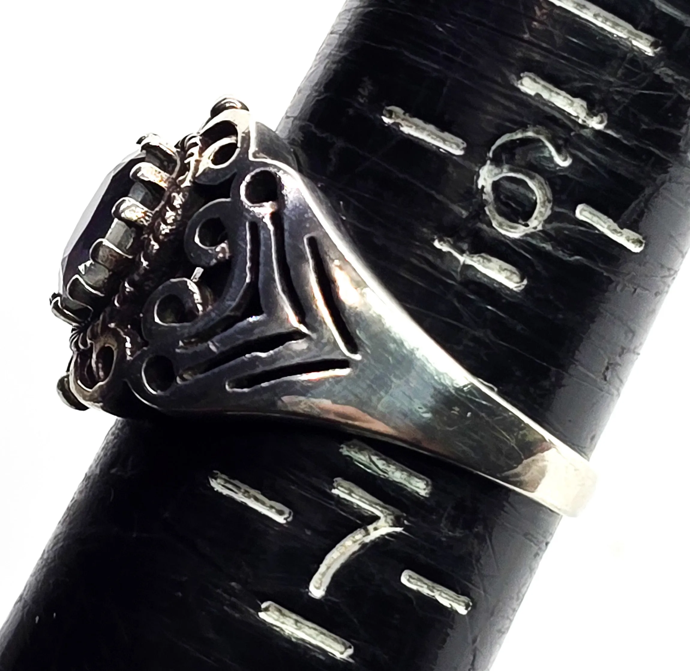 Mystic Topaz rainbow gemstone tribal open work sterling silver ring size 6.5