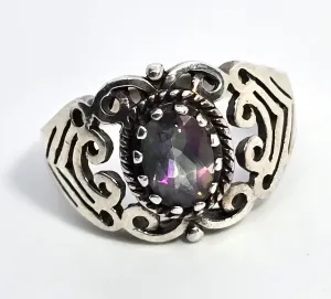 Mystic Topaz rainbow gemstone tribal open work sterling silver ring size 6.5