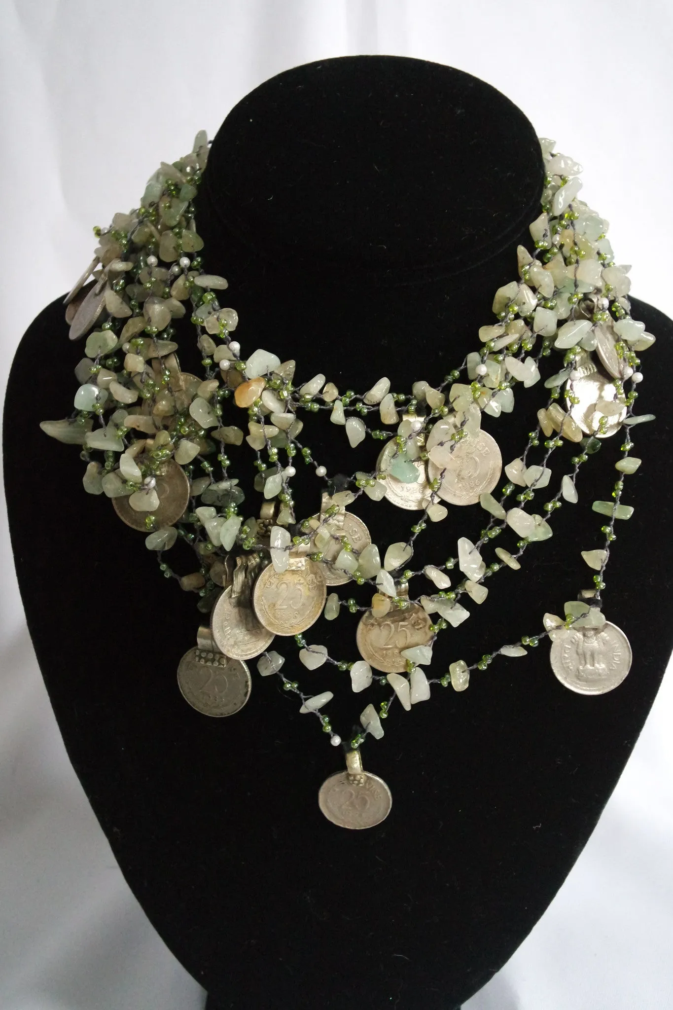 Naga India Necklace "Tribal Vintage Coin"  Stones - Many Different Stones!!