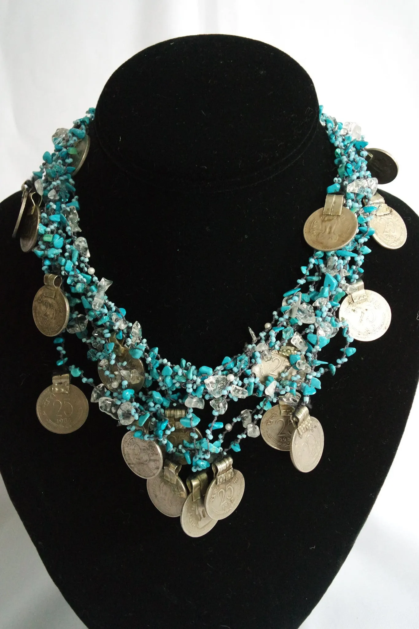 Naga India Necklace "Tribal Vintage Coin"  Stones - Many Different Stones!!