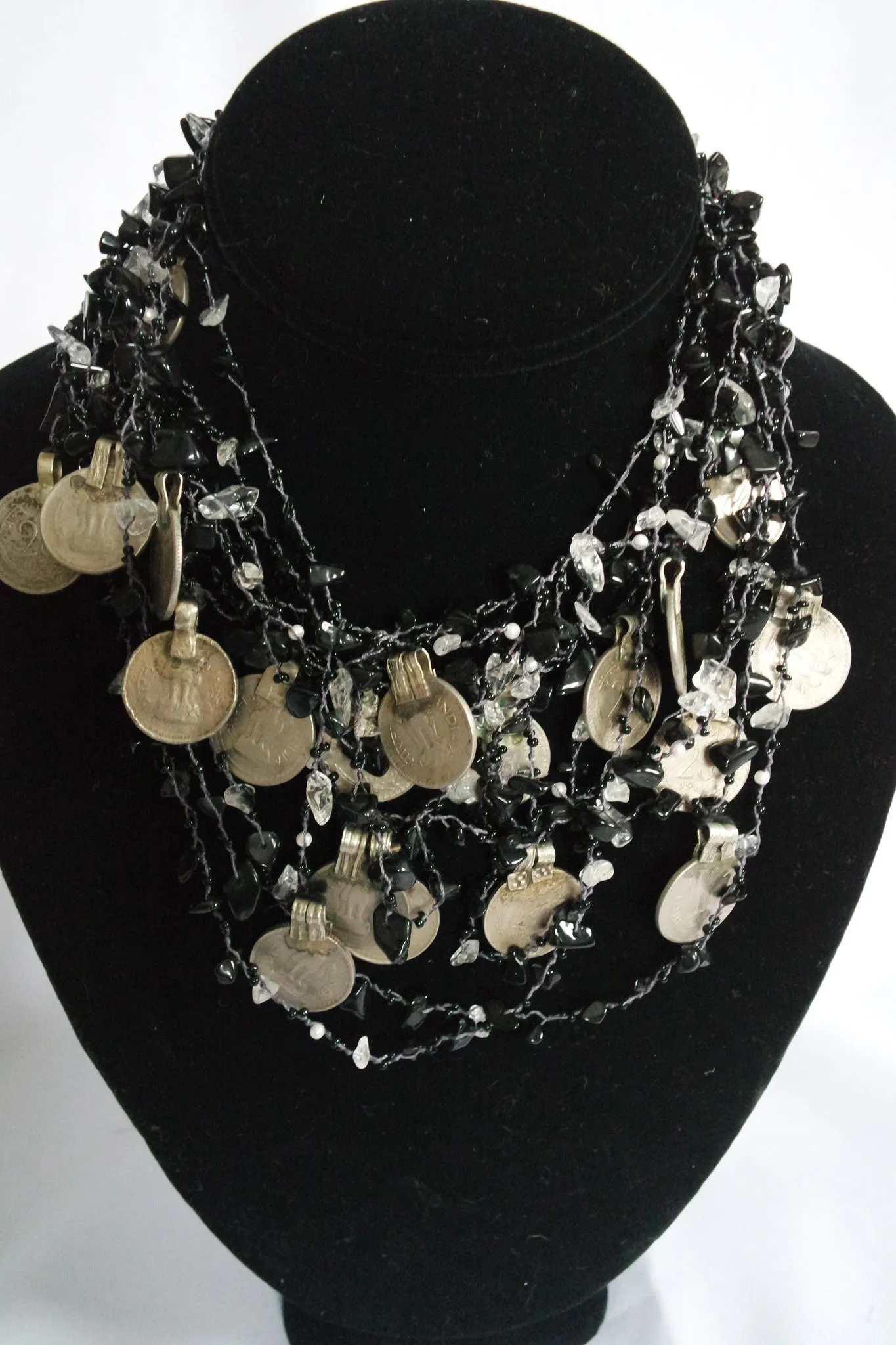 Naga India Necklace "Tribal Vintage Coin"  Stones - Many Different Stones!!