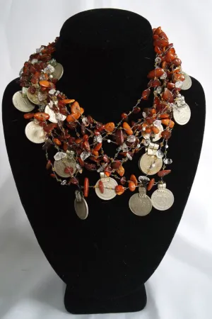 Naga India Necklace "Tribal Vintage Coin"  Stones - Many Different Stones!!