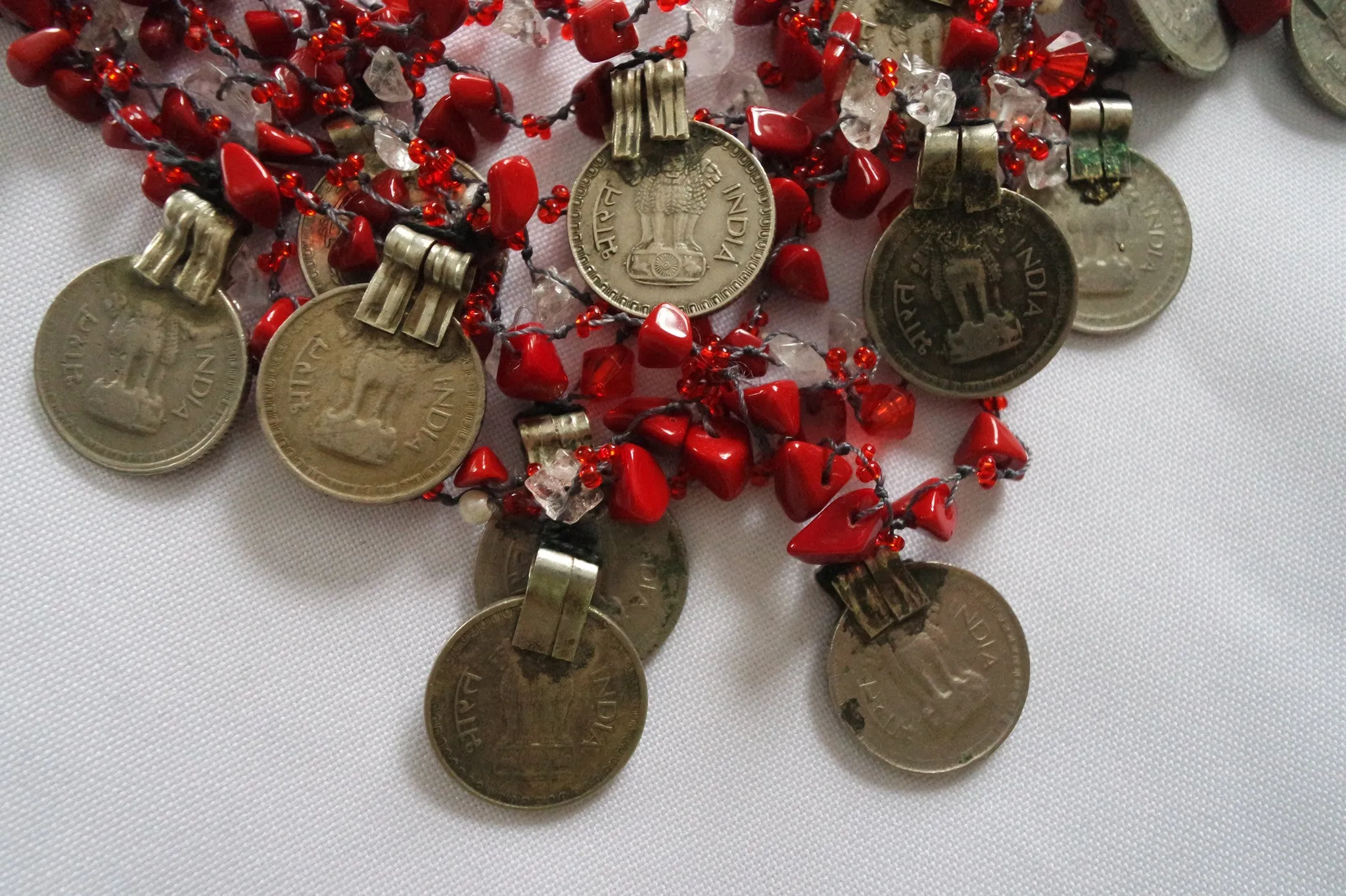 Naga India Necklace "Tribal Vintage Coin"  Stones - Many Different Stones!!