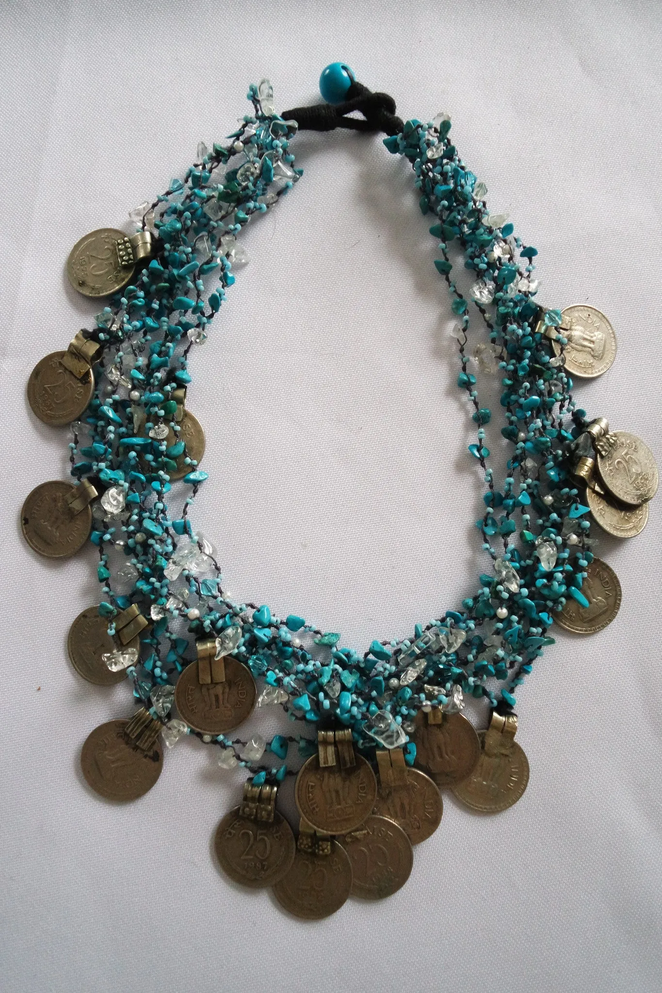 Naga India Necklace "Tribal Vintage Coin"  Stones - Many Different Stones!!