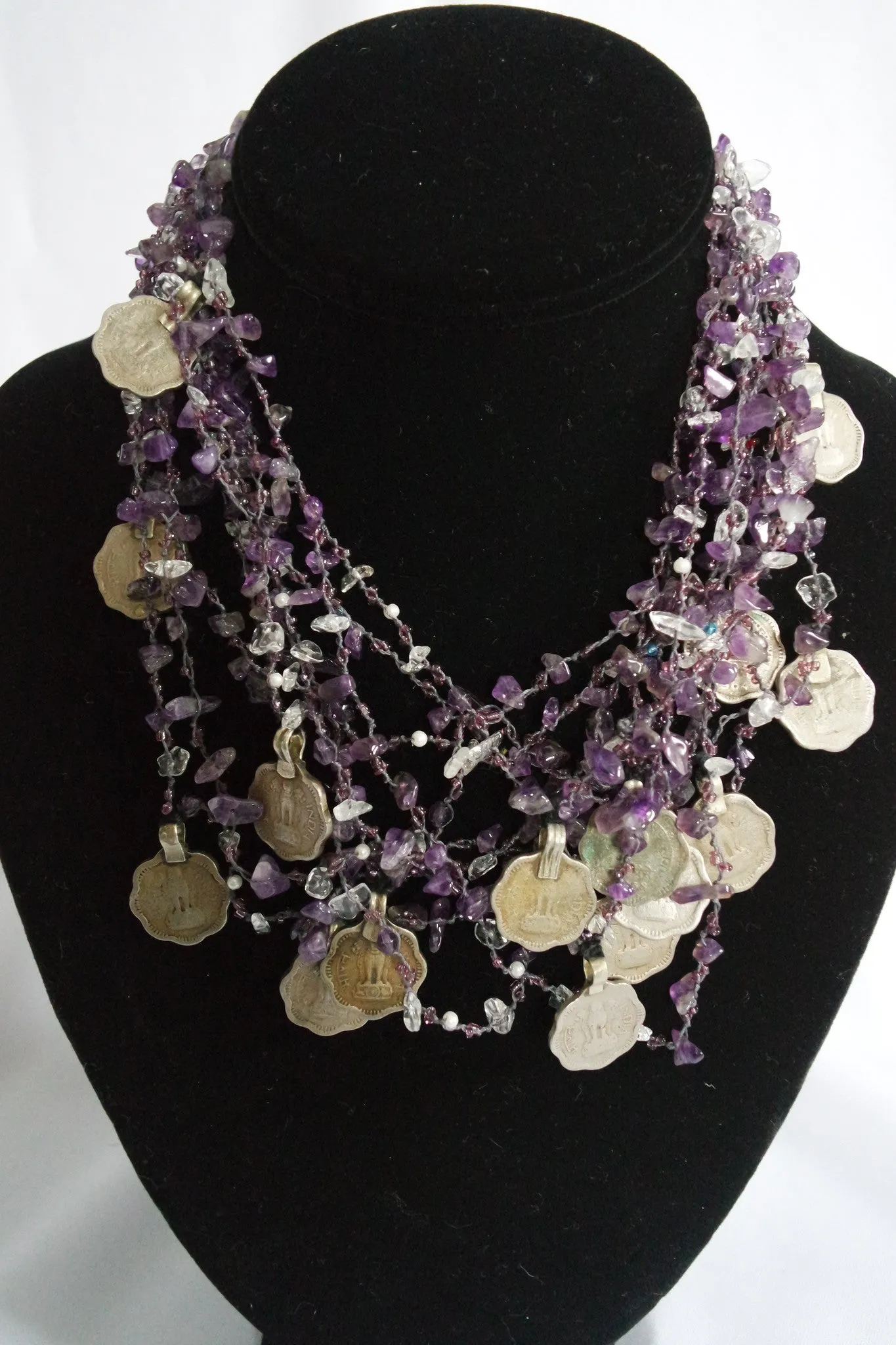 Naga India Necklace "Tribal Vintage Coin"  Stones - Many Different Stones!!