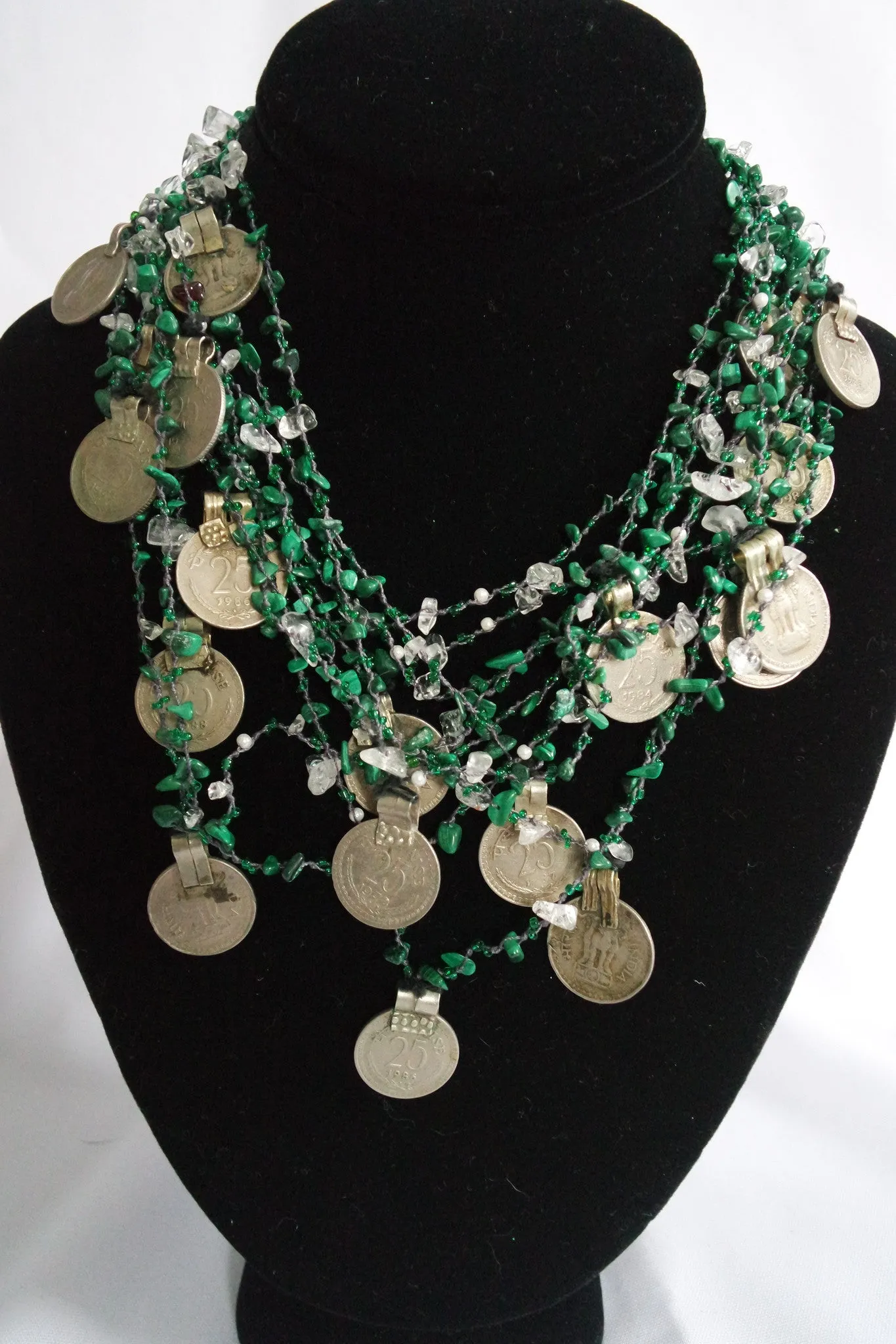 Naga India Necklace "Tribal Vintage Coin"  Stones - Many Different Stones!!