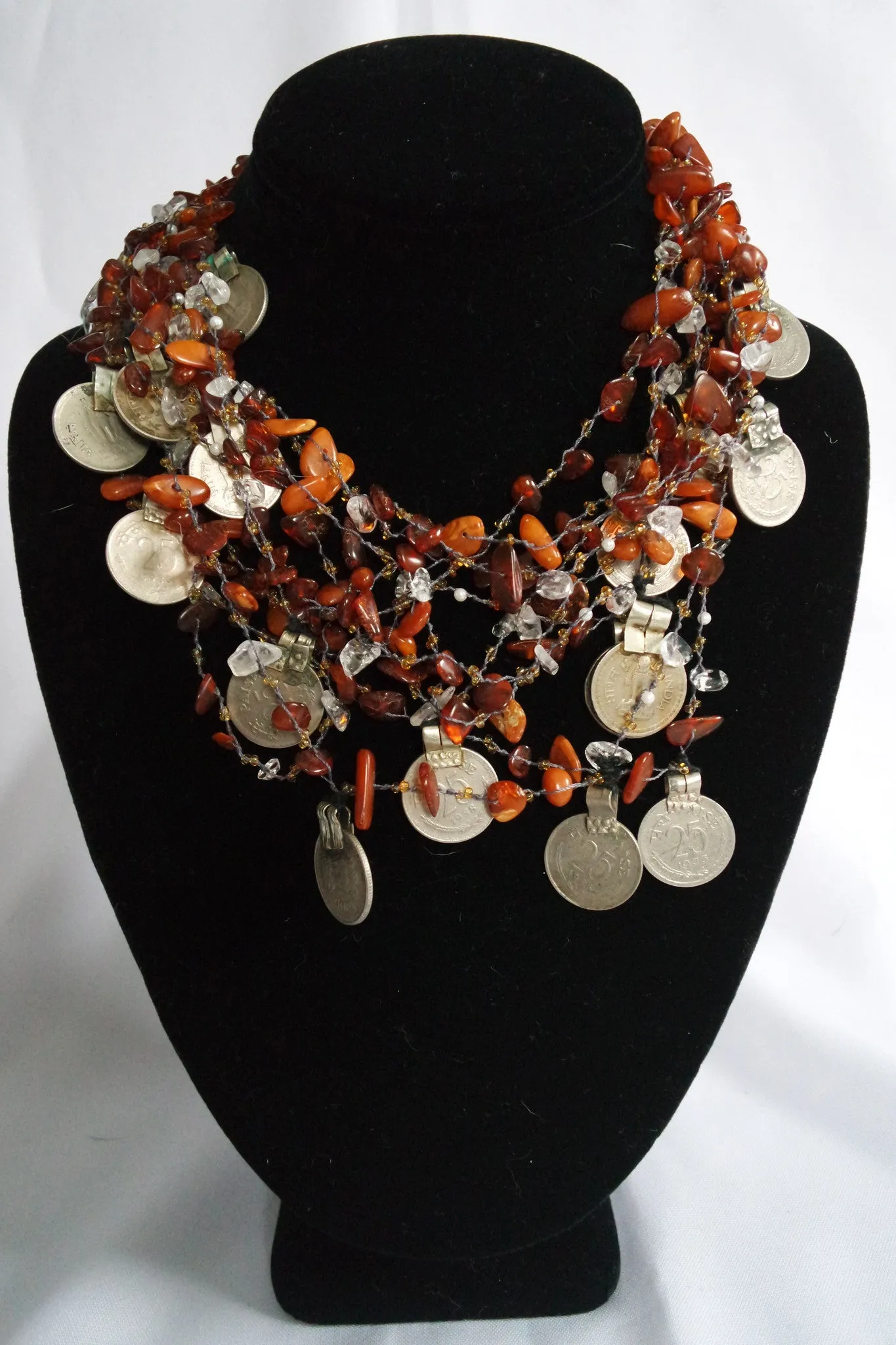 Naga India Necklace "Tribal Vintage Coin"  Stones - Many Different Stones!!