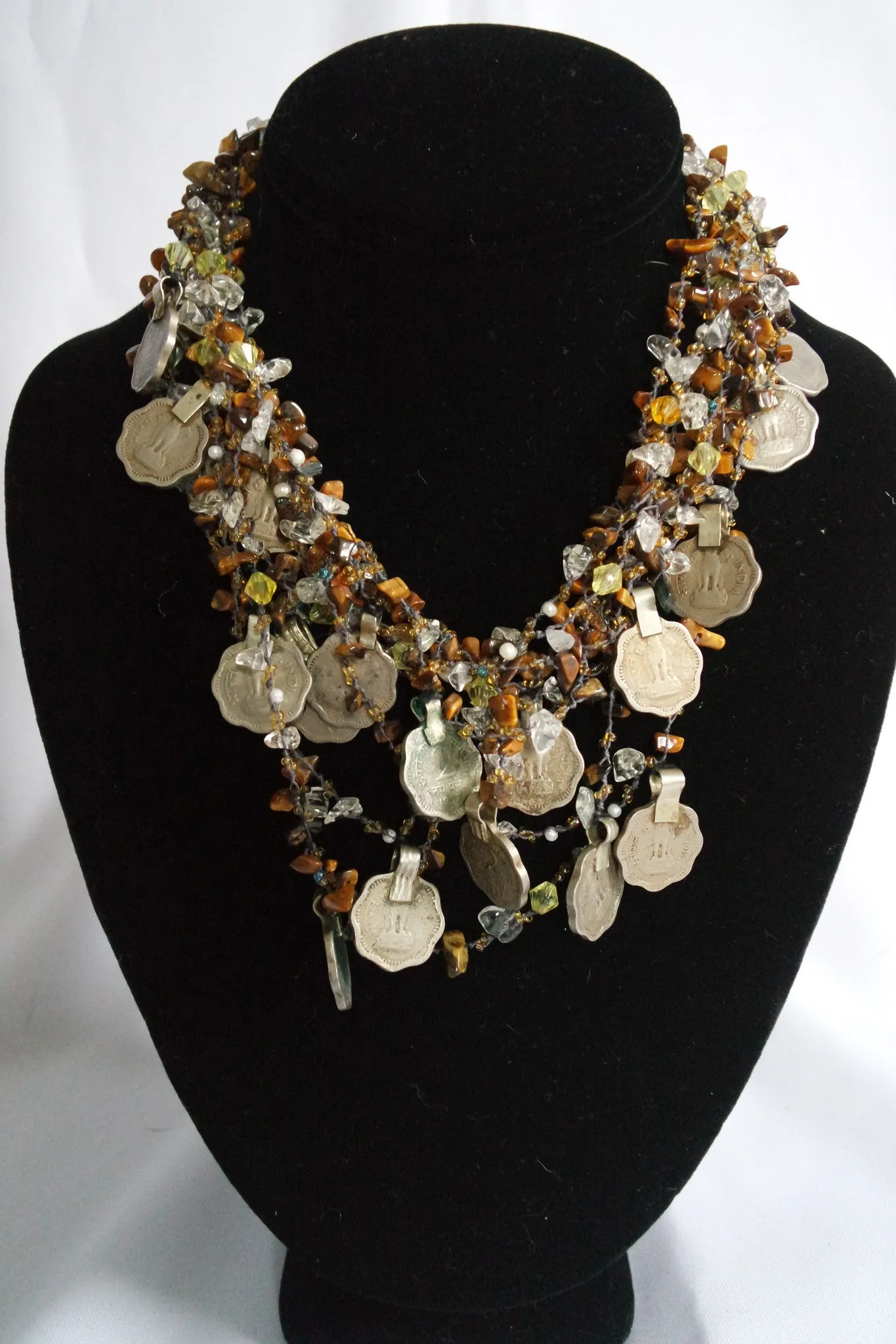 Naga India Necklace "Tribal Vintage Coin"  Stones - Many Different Stones!!
