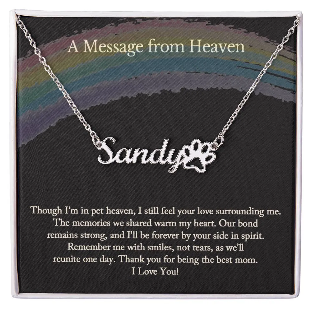 Name Necklace with Paw, Personalized Dog Name Necklace with Paw, Pet Name Necklace, Pet Memorial Necklace