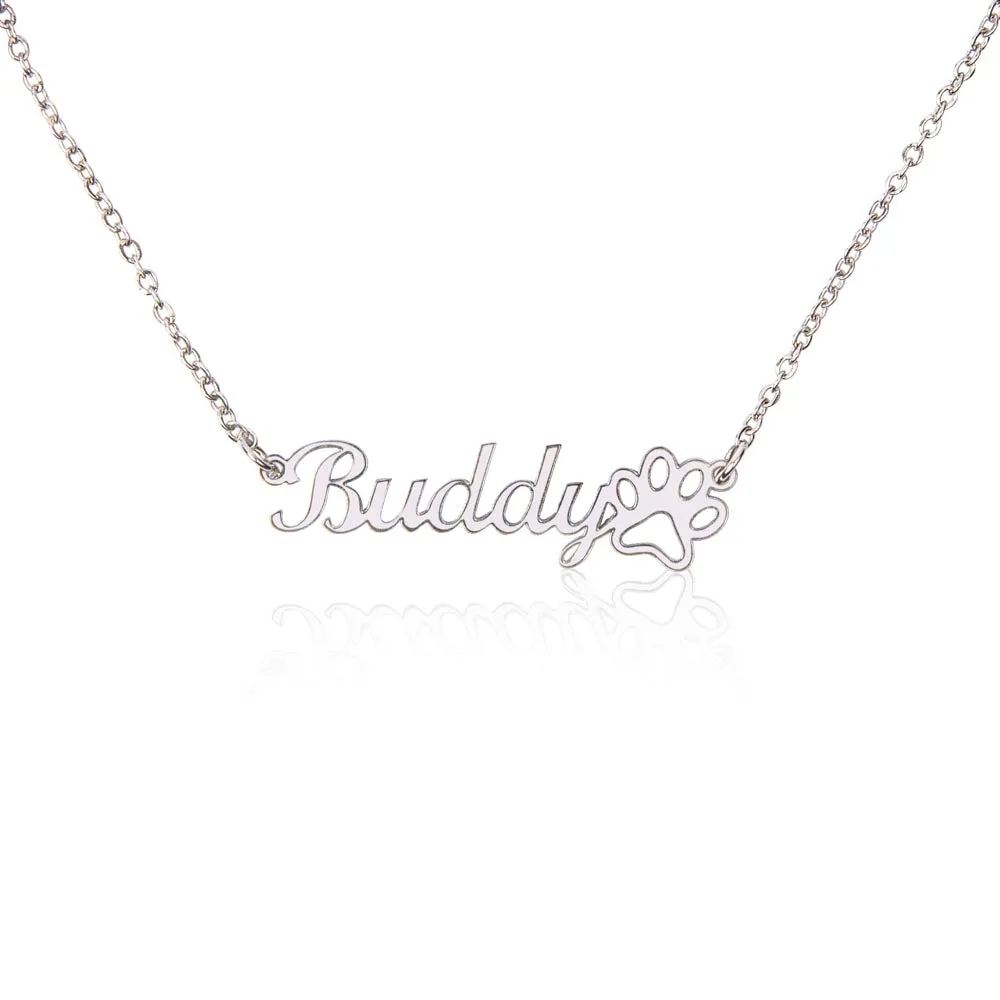 Name Necklace with Paw, Personalized Dog Name Necklace with Paw, Pet Name Necklace, Pet Memorial Necklace