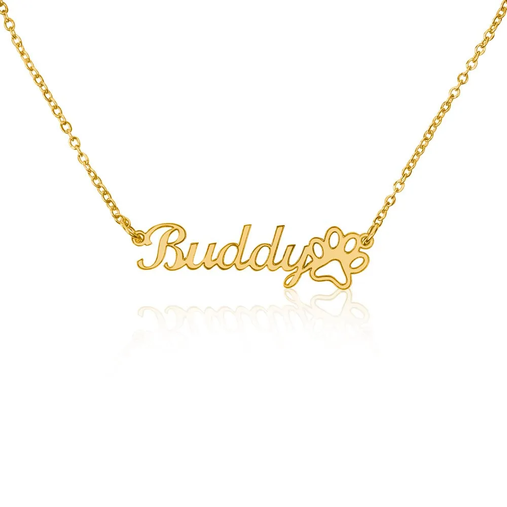 Name Necklace with Paw, Personalized Dog Name Necklace with Paw, Pet Name Necklace, Pet Memorial Necklace