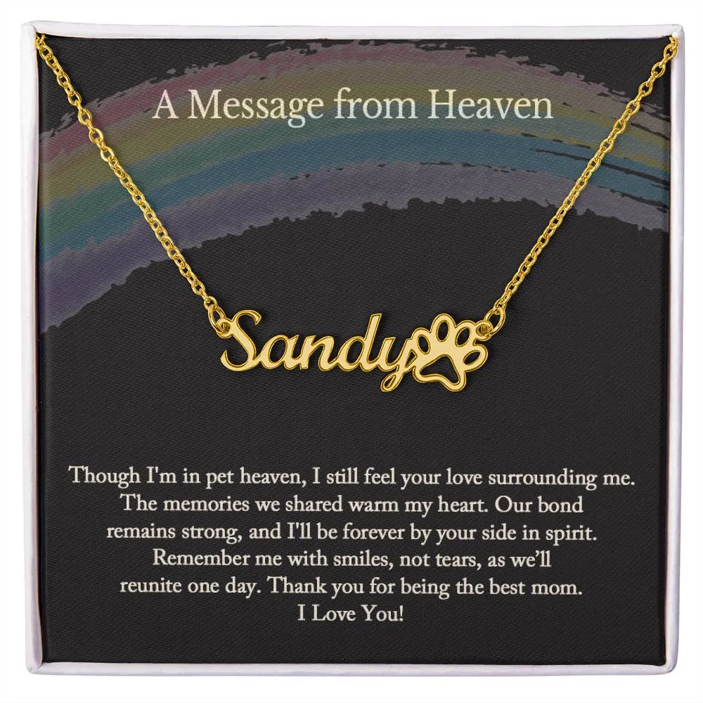 Name Necklace with Paw, Personalized Dog Name Necklace with Paw, Pet Name Necklace, Pet Memorial Necklace