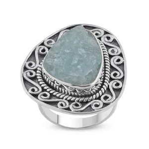 Natural Aquamarine Handmade 925 Silver Ring Raw Gemstone Jewelry