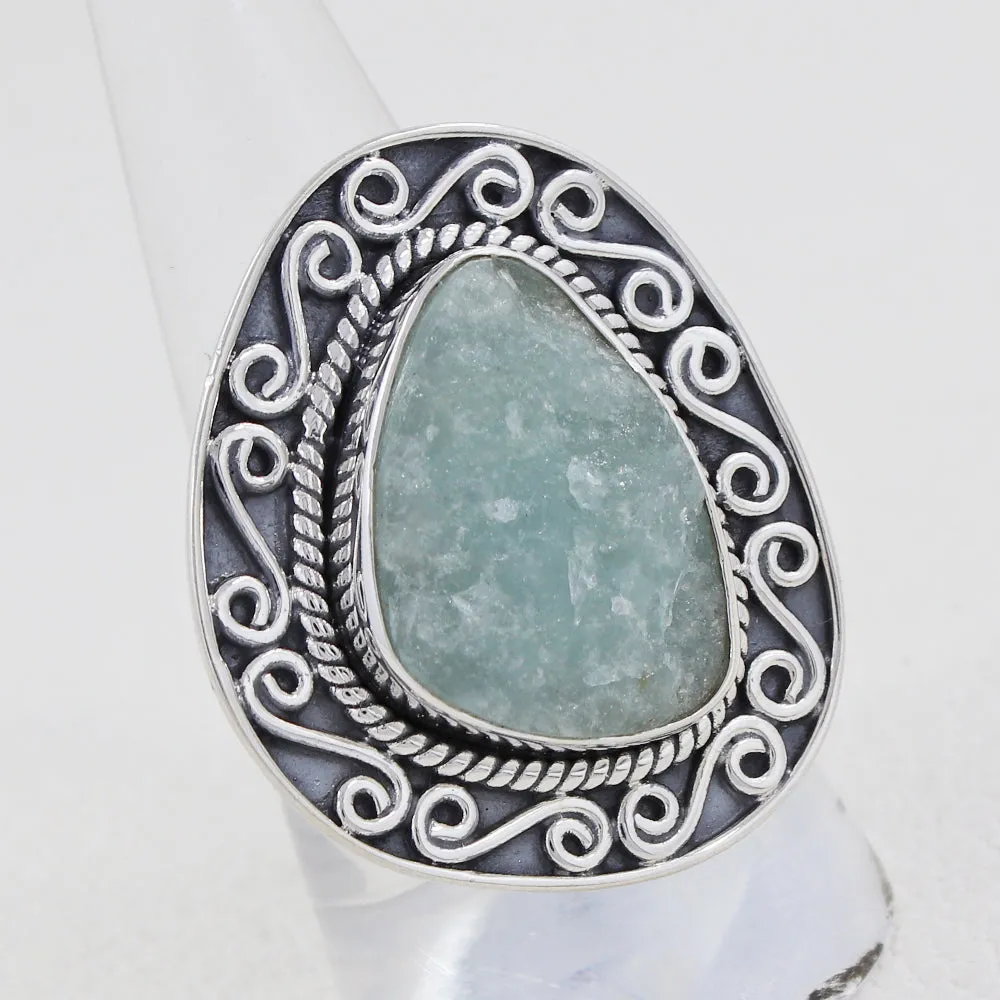 Natural Aquamarine Handmade 925 Silver Ring Raw Gemstone Jewelry