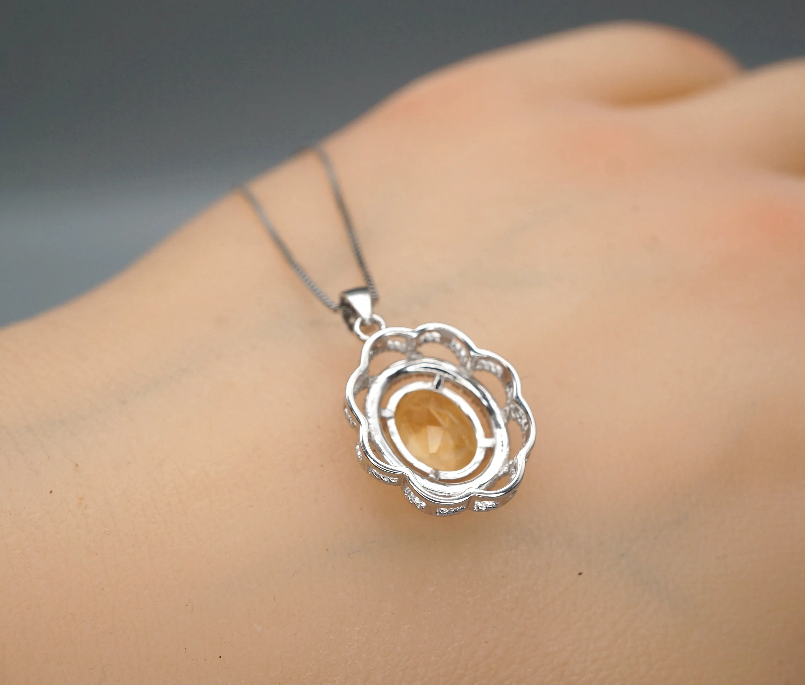 Natural Citrine Necklace Sterling Silver - Flower Of Life Genuine Citrine Pendant - November Birthstone Citrine Jewelry #475
