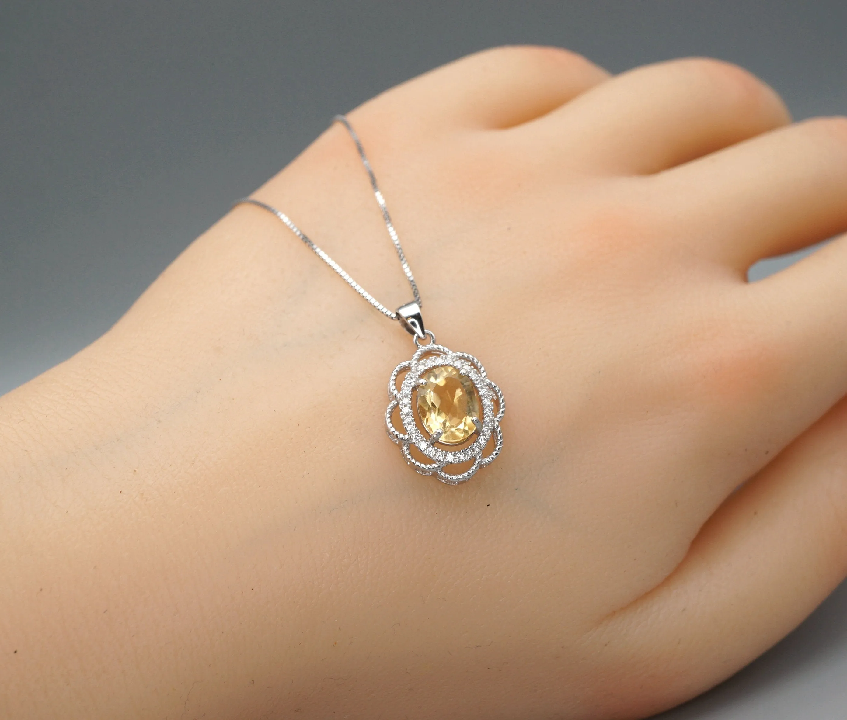 Natural Citrine Necklace Sterling Silver - Flower Of Life Genuine Citrine Pendant - November Birthstone Citrine Jewelry #475