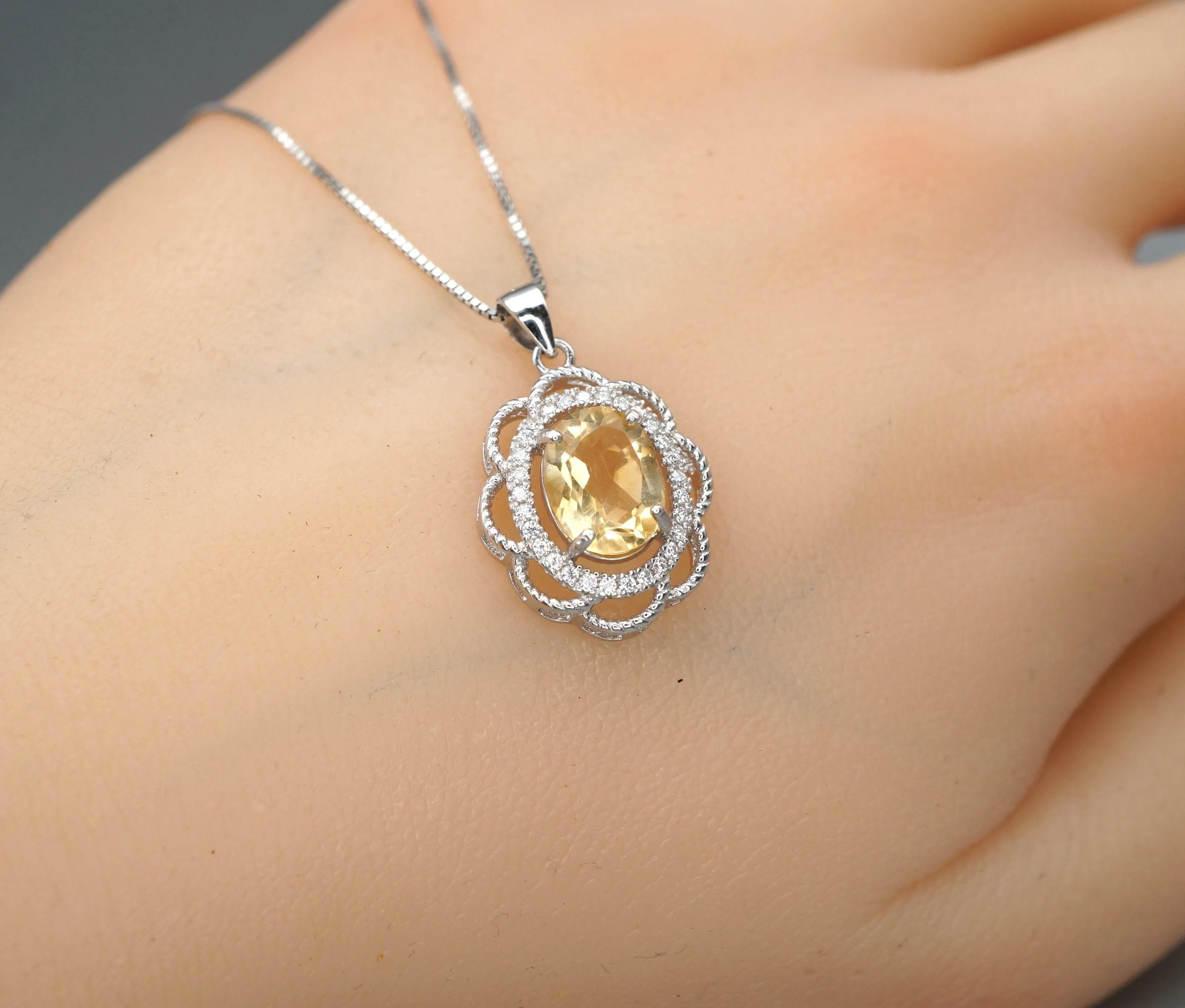Natural Citrine Necklace Sterling Silver - Flower Of Life Genuine Citrine Pendant - November Birthstone Citrine Jewelry #475