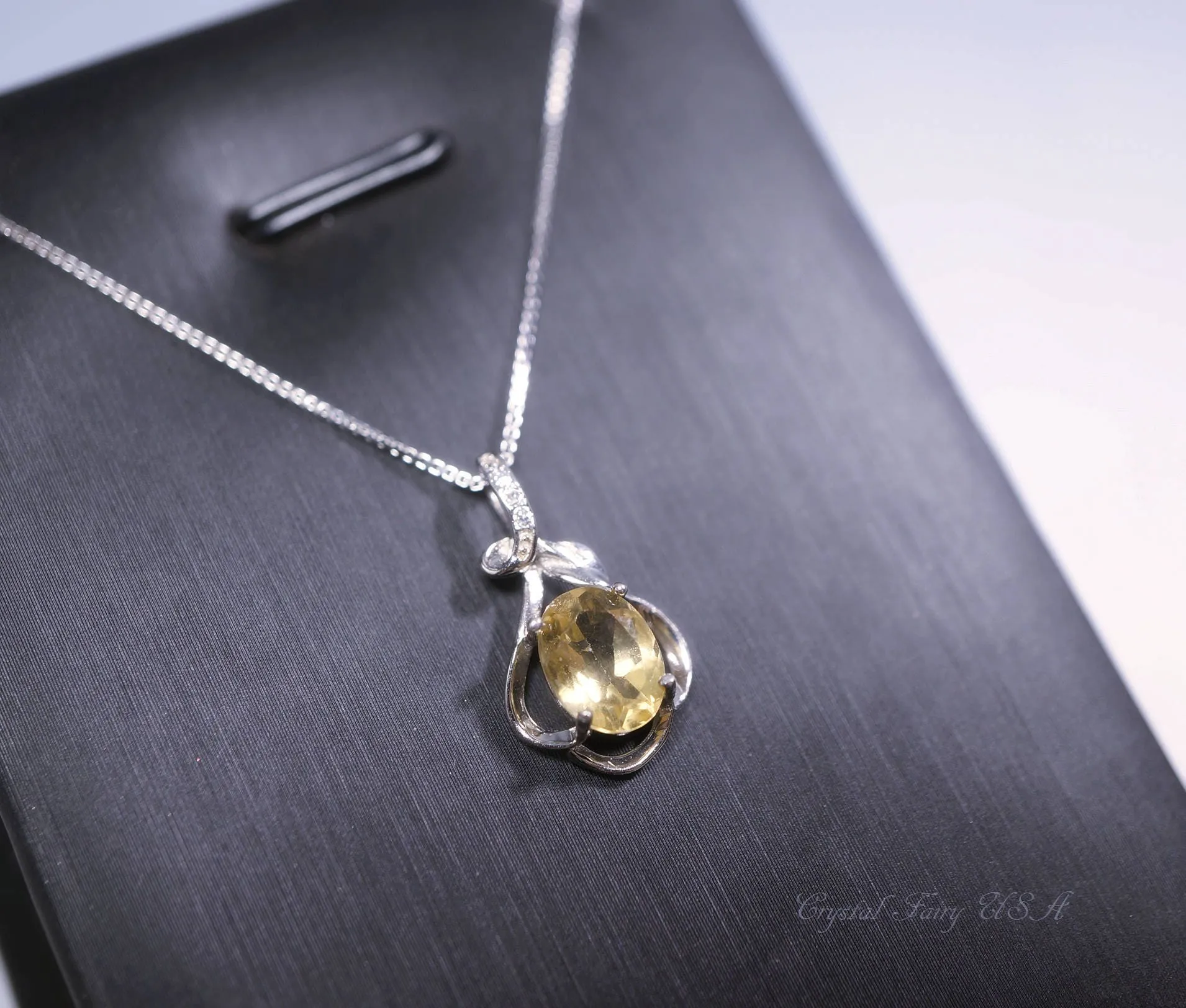 Natural Citrine Sterling Silver Necklace Genuine Citrine Pendant 18KGP #350