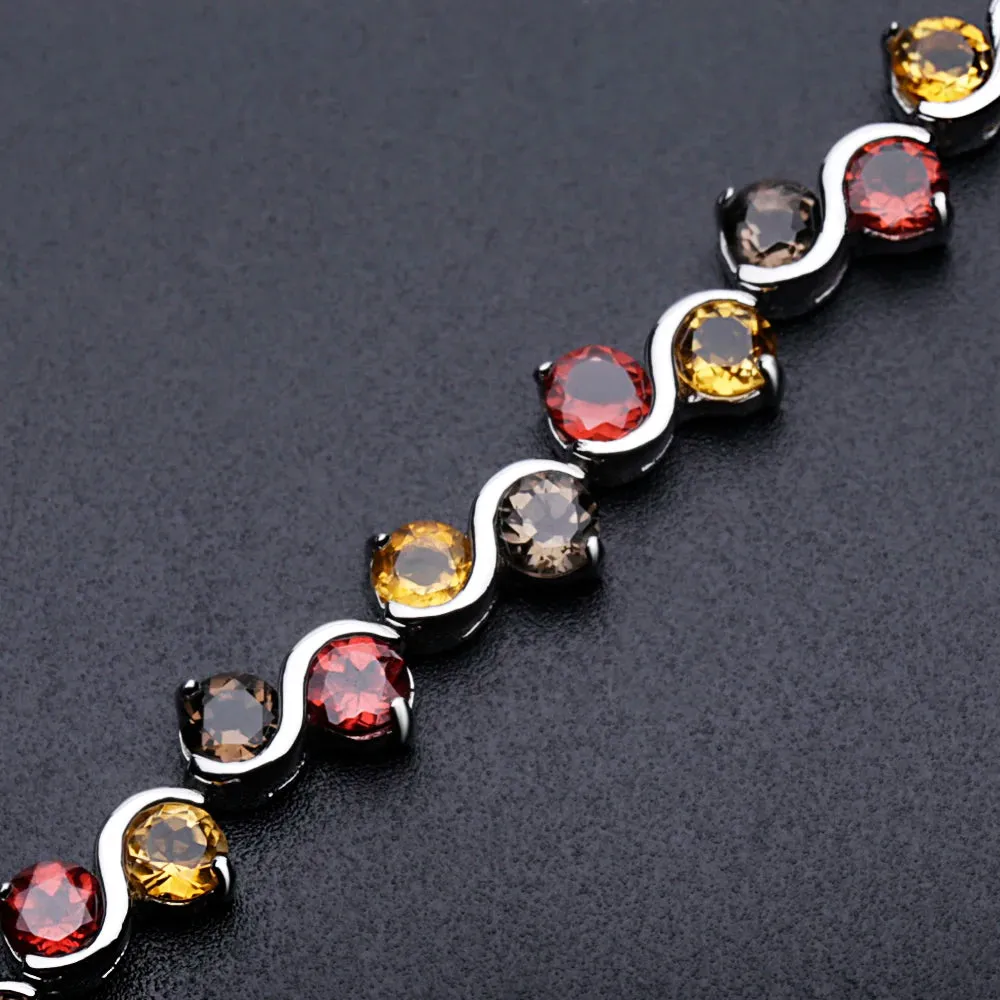 Natural Garnet, Mix & Amethyst Tennis Bracelet 925 Sterling Silver