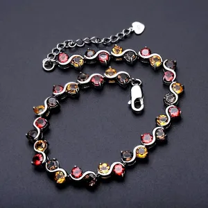 Natural Garnet, Mix & Amethyst Tennis Bracelet 925 Sterling Silver