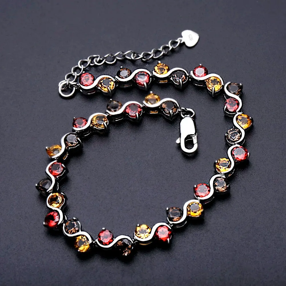 Natural Garnet, Mix & Amethyst Tennis Bracelet 925 Sterling Silver
