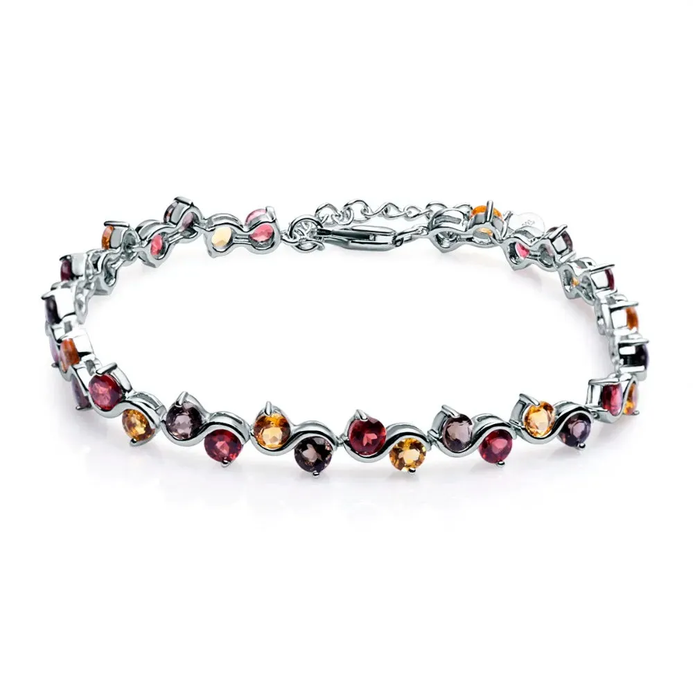 Natural Garnet, Mix & Amethyst Tennis Bracelet 925 Sterling Silver