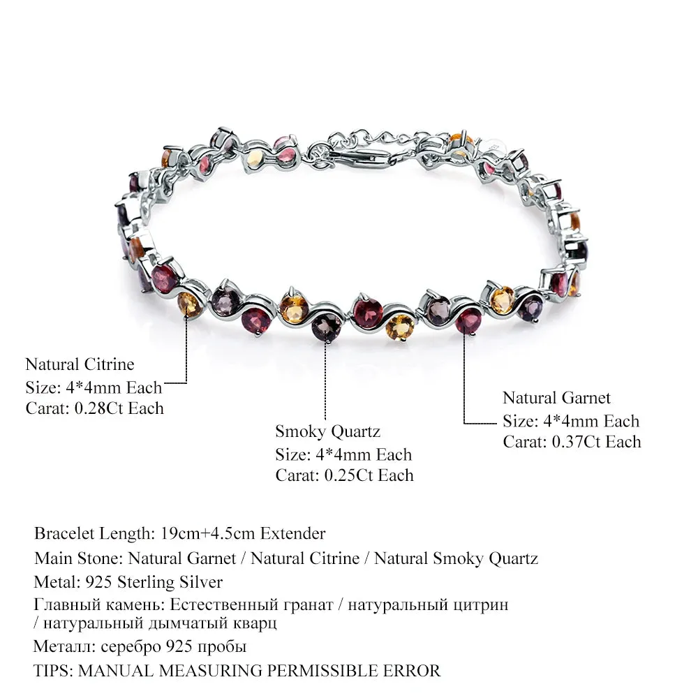 Natural Garnet, Mix & Amethyst Tennis Bracelet 925 Sterling Silver