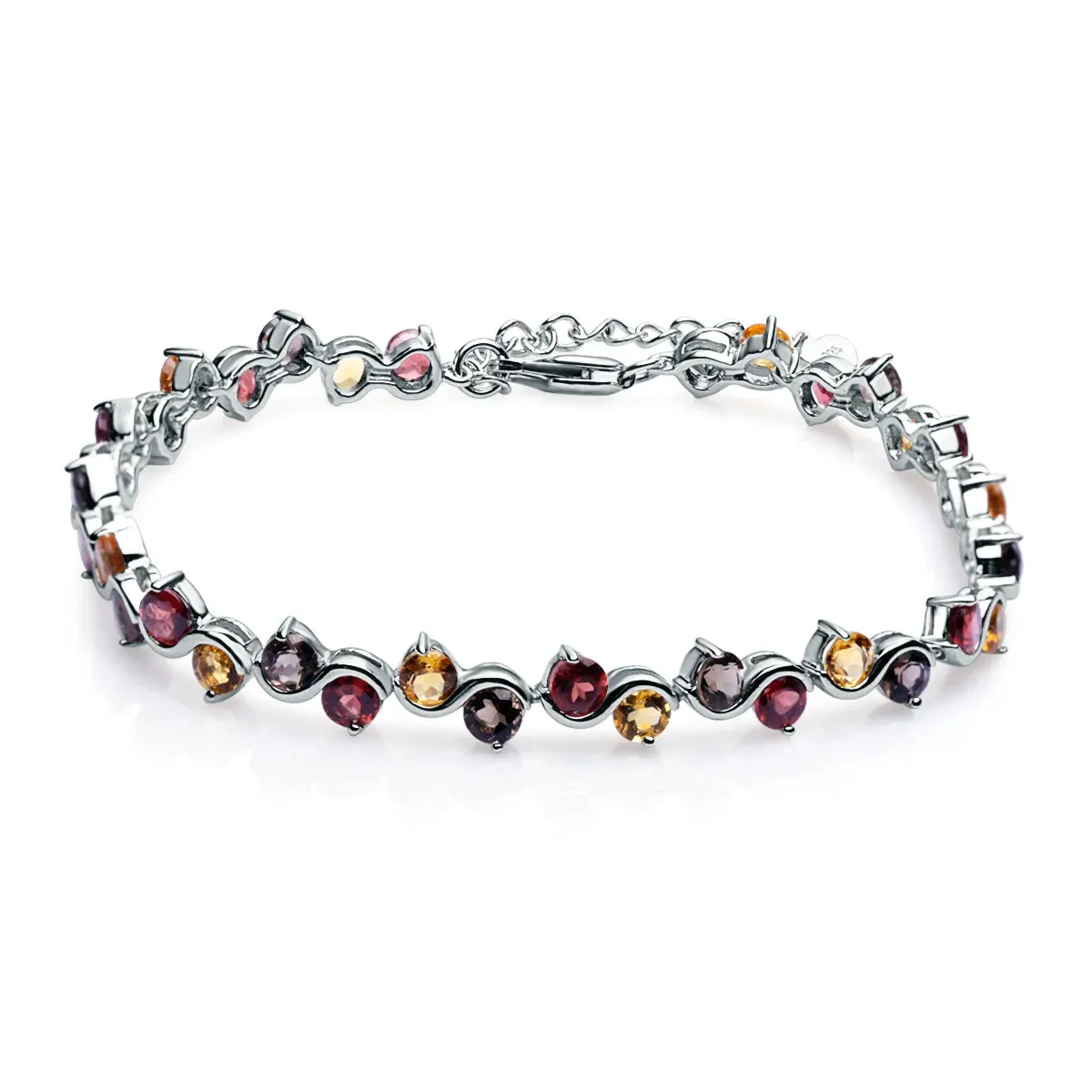 Natural Garnet, Mix & Amethyst Tennis Bracelet 925 Sterling Silver