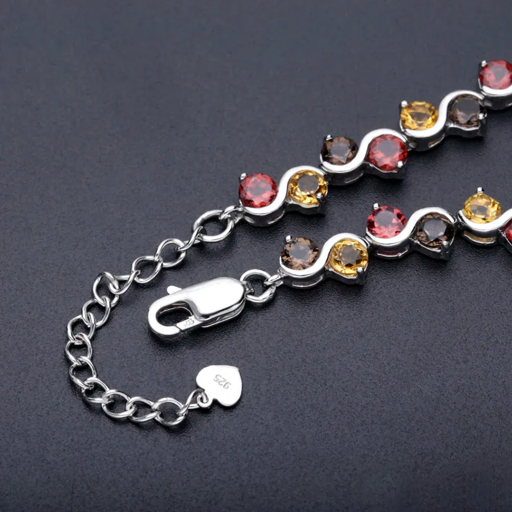 Natural Garnet, Mix & Amethyst Tennis Bracelet 925 Sterling Silver