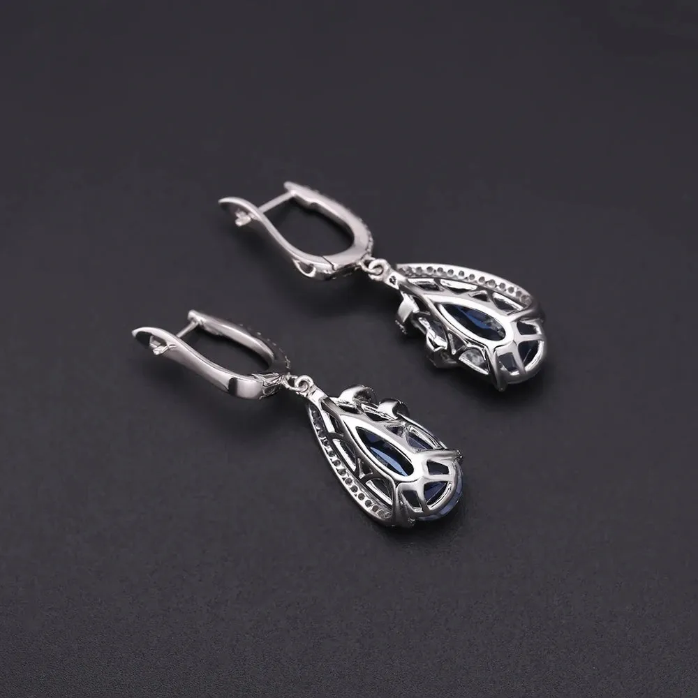 Natural Iolite Blue Mystic Quartz Jewelry Set – 925 Sterling Silver Earrings, Ring, Pendant Set