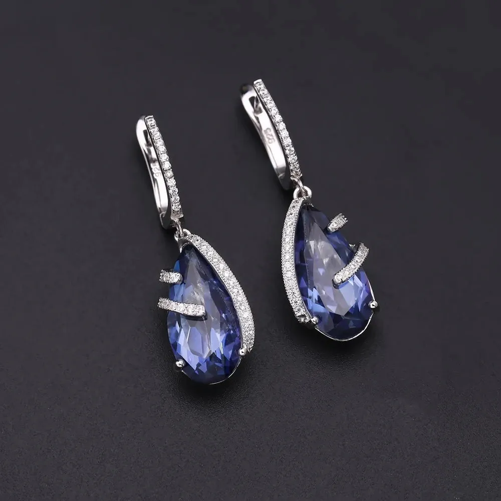 Natural Iolite Blue Mystic Quartz Jewelry Set – 925 Sterling Silver Earrings, Ring, Pendant Set