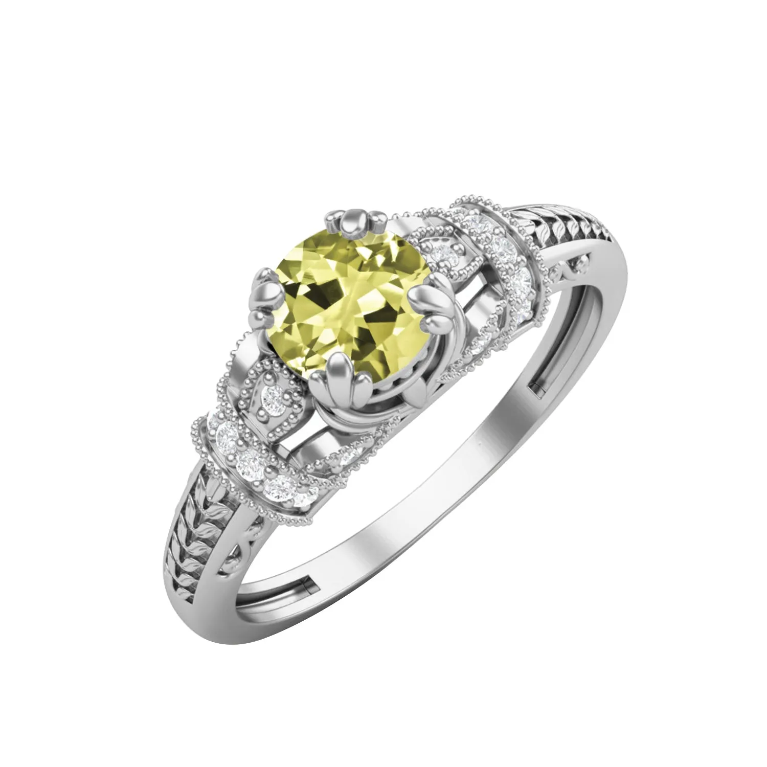 Natural Lemon Quartz Wedding Ring 925 Sterling Silver Engagement Ring