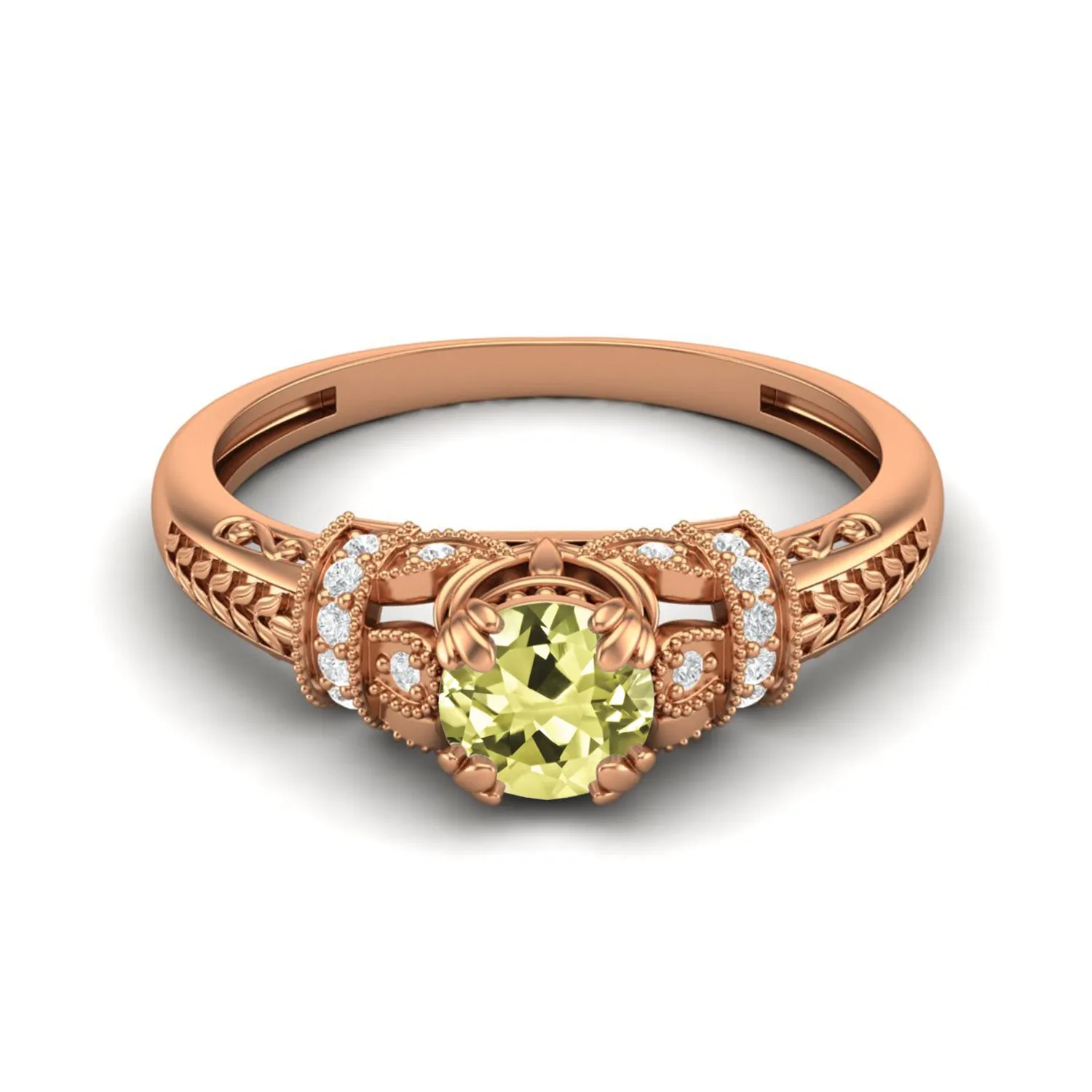 Natural Lemon Quartz Wedding Ring 925 Sterling Silver Engagement Ring