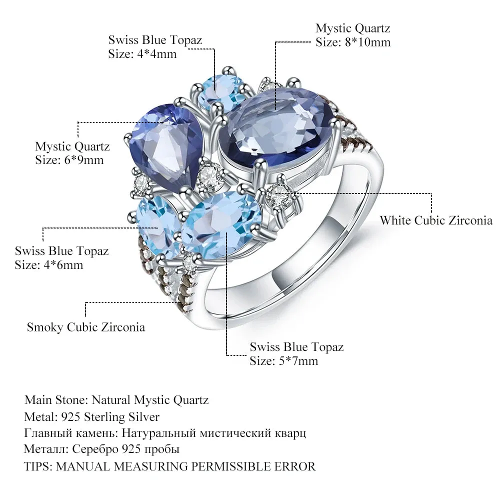 Natural Mystic Quartz and Topaz Ring 925 Sterling Silver Fine Jewelry