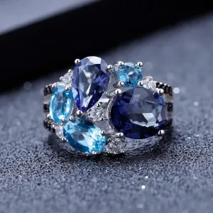 Natural Mystic Quartz and Topaz Ring 925 Sterling Silver Fine Jewelry